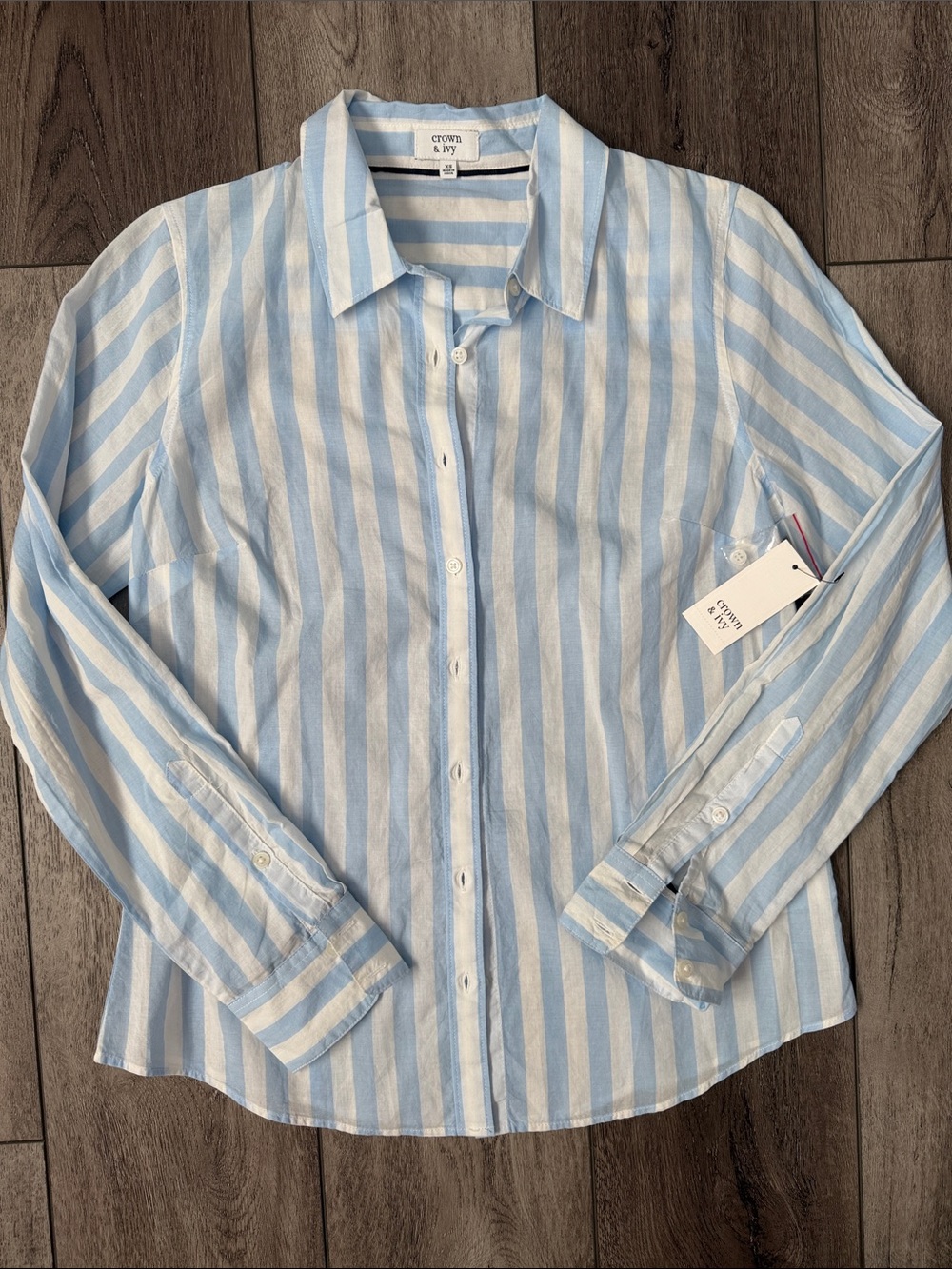 🆕Crown & Ivy- Cottagecore Blue &White Striped Button-Up 100% Cotton Shirt